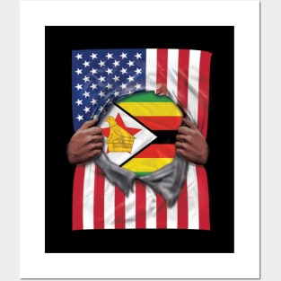 Zimbabwe Flag American Flag Ripped - Gift for Zimbabwean From Zimbabwe Posters and Art